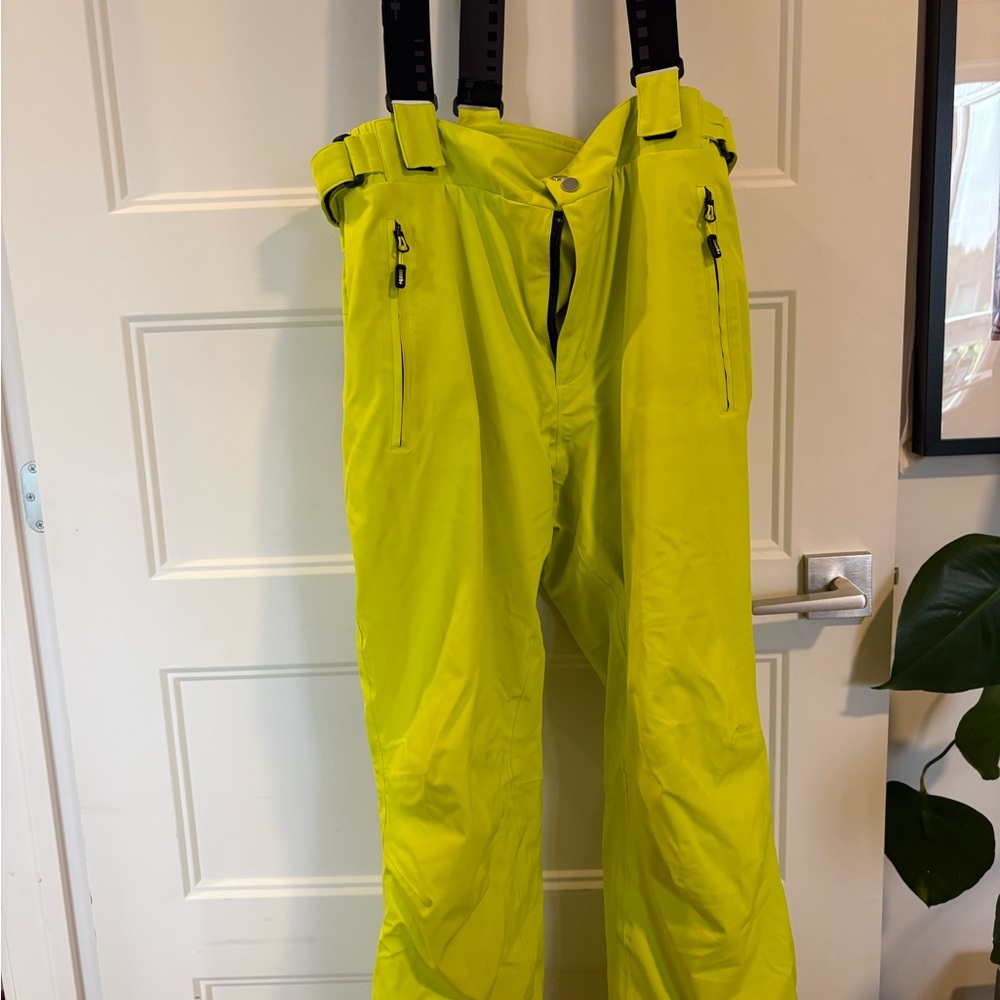 Yellow Waterproof Snowboarding Pants with Adjustable Straps